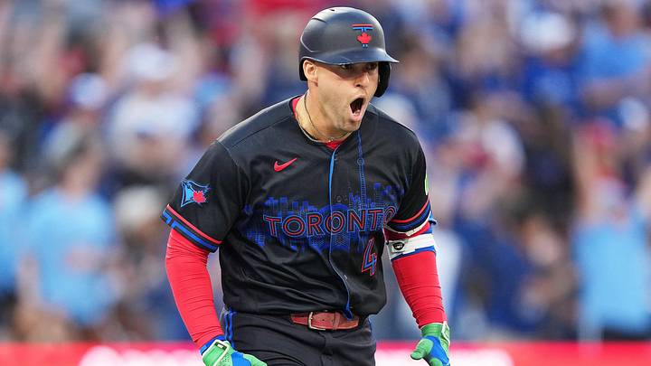 Blue Jays designated hitter George Springer (4) celebrates hitting a two-run home run against the New York Yankees during the second inning Blue Jays designated hitter George Springer (4) celebrates hitting a two-run home run against the New York Yankees during the second inning
