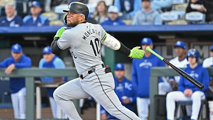 Chicago White Sox third baseman Yoan Moncada singles against the Kansas City Royals on April 4 at Kauffman Stadium. Chicago White Sox third baseman Yoan Moncada singles against the Kansas City Royals on April 4 at Kauffman Stadium.
