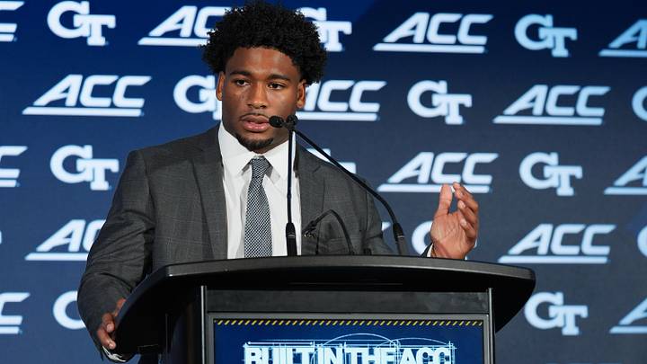 Georgia Tech's running back Justice Haynes speaks to the media during Media Day at Hilton Charlotte Uptown.