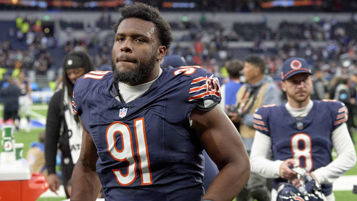 Chris Williams and the Bears arrive at Tottenham Hotspur Stadium for a game with the Jaguars last year. Chris Williams and the Bears arrive at Tottenham Hotspur Stadium for a game with the Jaguars last year.