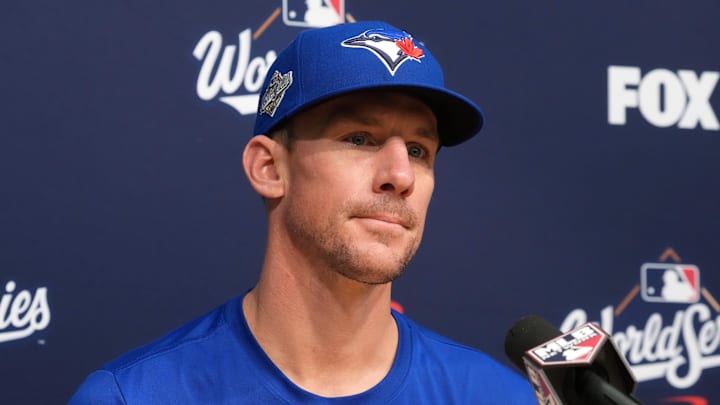 Oct 29, 2025; Los Angeles, California, USA; Toronto Blue Jays pitcher Chris Bassitt (40) speaks in a press conference before game five of the 2025 MLB World Series against the Los Angeles Dodgers at Dodger Stadium. Mandatory Credit: Kirby Lee-Imagn Images Oct 29, 2025; Los Angeles, California, USA; Toronto Blue Jays pitcher Chris Bassitt (40) speaks in a press conference before game five of the 2025 MLB World Series against the Los Angeles Dodgers at Dodger Stadium. Mandatory Credit: Kirby Lee-Imagn Images