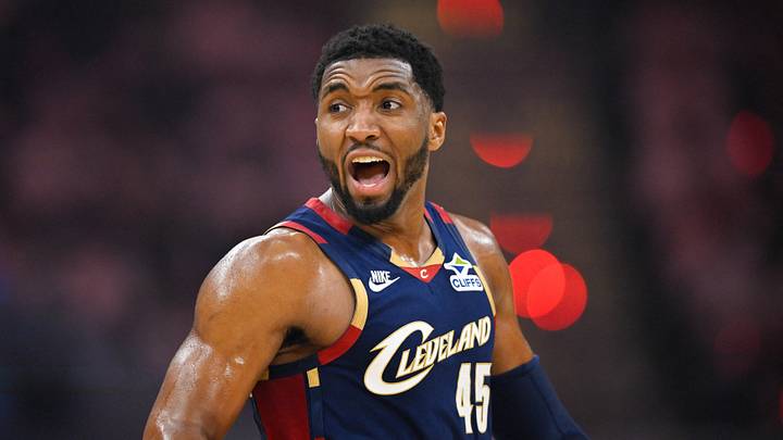 Cleveland Cavaliers guard Donovan Mitchell (45) shouts