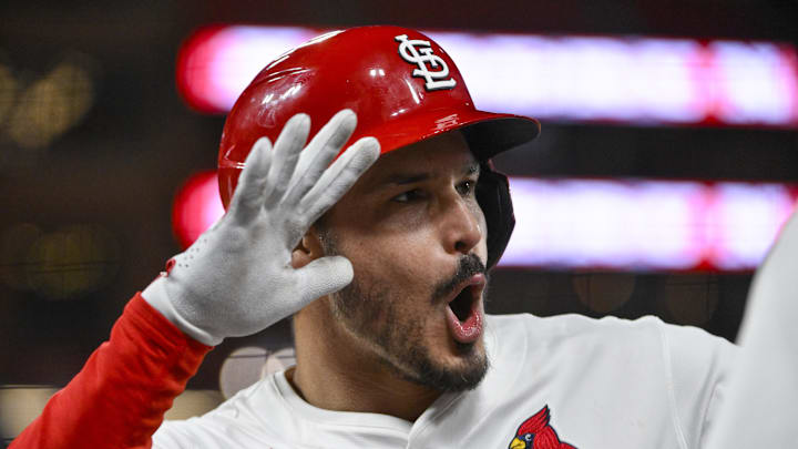 Apr 14, 2025; St. Louis, Missouri, USA; St. Louis Cardinals third baseman Nolan Arenado (28) reacts after hitting a solo home run against the Houston Astros during the seventh inning at Busch Stadium. Mandatory Credit: Jeff Curry-Imagn Images Apr 14, 2025; St. Louis, Missouri, USA; St. Louis Cardinals third baseman Nolan Arenado (28) reacts after hitting a solo home run against the Houston Astros during the seventh inning at Busch Stadium. Mandatory Credit: Jeff Curry-Imagn Images