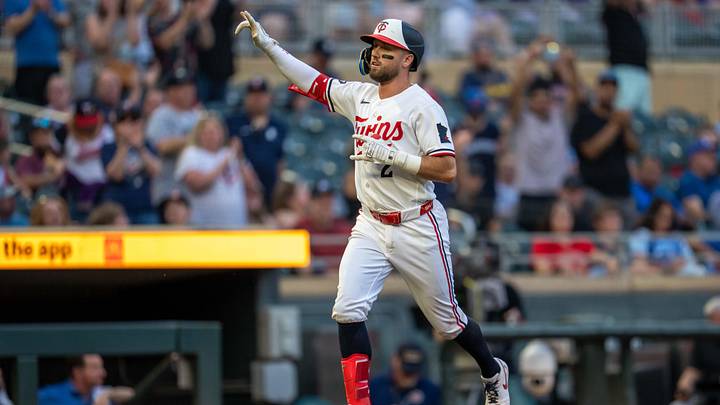 Jun 4, 2026; Minneapolis, Minnesota, USA; Minnesota Twins first baseman Kody Clemens (2) runs the bases after hitting a home run against the Kansas City Royals in the fifth inning at Target Field. Mandatory Credit: Jesse Johnson-Imagn Images