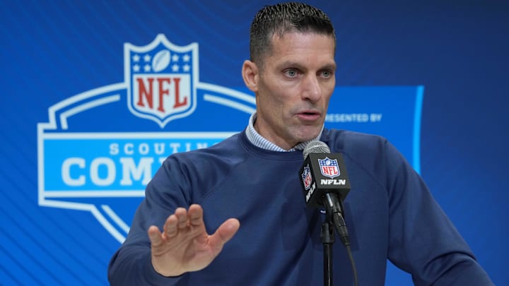  Houston Texans general manager Nick Caserio speaks during the 2025 NFL Scouting Combine at the Indiana Convention Center.
