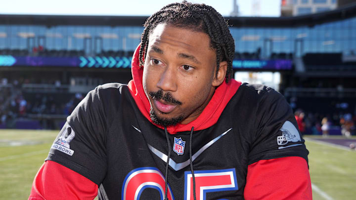 Feb 3, 2022; Las Vegas, NV, USA; Cleveland Browns defensive end Myles Garrett, (95) during AFC practice for the Pro Bowl at Las Vegas Ballpark. Mandatory Credit: Kirby Lee-Imagn Images Feb 3, 2022; Las Vegas, NV, USA; Cleveland Browns defensive end Myles Garrett, (95) during AFC practice for the Pro Bowl at Las Vegas Ballpark. Mandatory Credit: Kirby Lee-Imagn Images