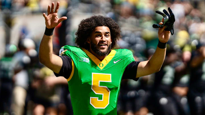 Oregon Ducks dante moore dan lanning eugene nfl draft big ten college football playoff evan stewart dylan raiola practice nil