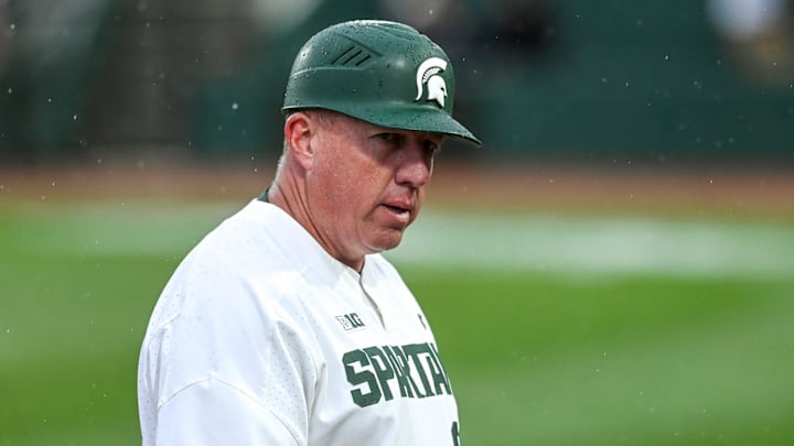 Michigan State's coach Jake Boss Jr. looks on during the sixth inning in the game against Michigan on Friday, April 15, 2022, at Jackson Field in Lansing.
220415 Msu Mich Baseball 144a Michigan State's coach Jake Boss Jr. looks on during the sixth inning in the game against Michigan on Friday, April 15, 2022, at Jackson Field in Lansing.
220415 Msu Mich Baseball 144a
