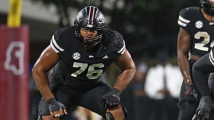 Mississippi State Bulldogs offensive lineman Albert Reese IV (76) and offensive lineman Zack Owens (52) wait for the snap during the second quarter against the Arizona State Sun Devils at Davis Wade Stadium at Scott Field. Mississippi State Bulldogs offensive lineman Albert Reese IV (76) and offensive lineman Zack Owens (52) wait for the snap during the second quarter against the Arizona State Sun Devils at Davis Wade Stadium at Scott Field.