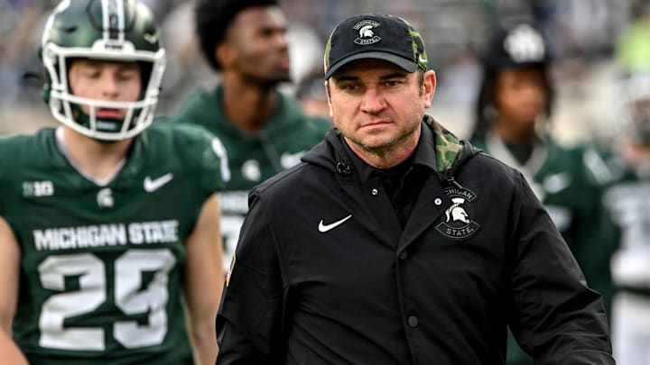 Michigan State's head coach Jonathan Smith walks to the tunnel before the football game against Penn State during the first quarter on Saturday, Nov. 15, 2025, at Spartan Stadium in East Lansing.