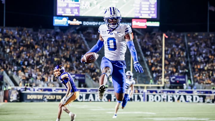 BYU cornerback Evan Johnson with an interception returned for a touchdown against ECU