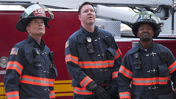 L-R: Rob Lowe, Jim Parrack, and Brian Michael Smith in 911: Lone Star season 5