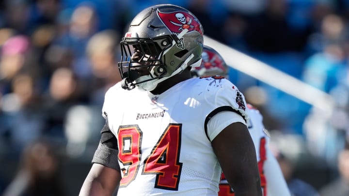 Jan 7, 2024; Charlotte, North Carolina, USA; Tampa Bay Buccaneers defensive tackle Calijah Kancey (94) during the first quarter against the Carolina Panthers at Bank of America Stadium. Mandatory Credit: Jim Dedmon-USA TODAY Sports