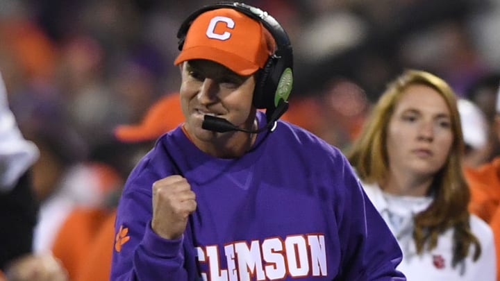 Clemson head coach Dabo Swinney coaches against Duke during the 1st quarter Saturday, November 17, 2018 at Clemson's Memorial Stadium.

Clemson Duke Football