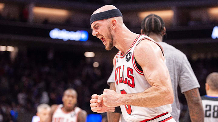Mar 4, 2024; Sacramento, California, USA; Chicago Bulls guard Alex Caruso (6) reacts after defeating the Sacramento Kings at Golden 1 Center. Mandatory Credit: Ed Szczepanski-USA TODAY Sports Mar 4, 2024; Sacramento, California, USA; Chicago Bulls guard Alex Caruso (6) reacts after defeating the Sacramento Kings at Golden 1 Center. Mandatory Credit: Ed Szczepanski-USA TODAY Sports