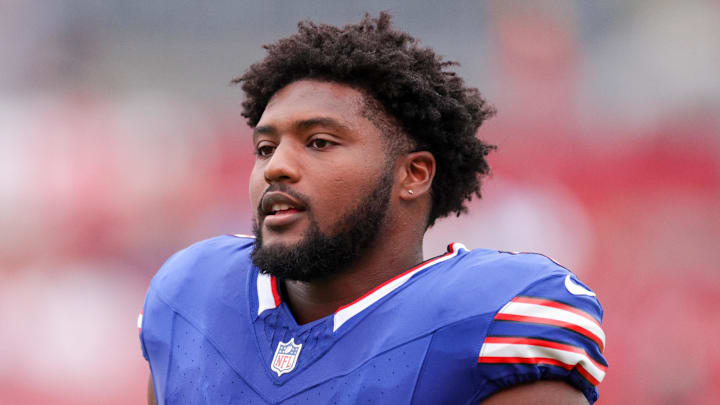 Aug 23, 2025; Tampa, Florida, USA; Buffalo Bills fullback Reggie Gilliam (41) takes the field fro a game against the Tampa Bay Buccaneers at Raymond James Stadium. Mandatory Credit: Nathan Ray Seebeck-Imagn Images