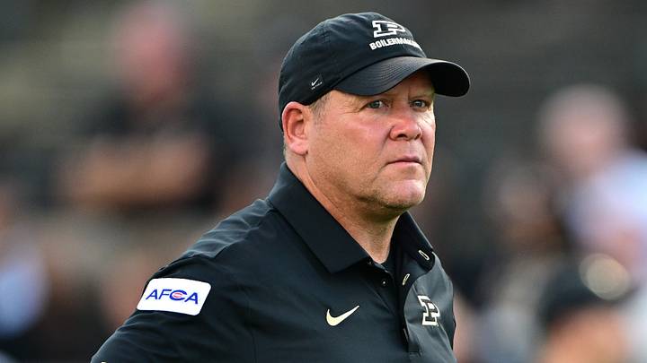Purdue Boilermakers head coach Barry Odom looks on during warmups. Purdue Boilermakers head coach Barry Odom looks on during warmups.