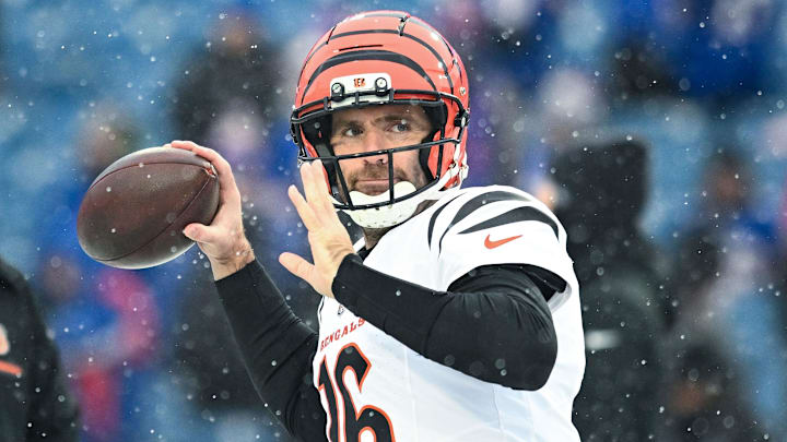 Cincinnati Bengals quarterback Joe Flacco (16) warms up before a game against the Buffalo Bills at Highmark Stadium. Mandatory Credit: Mark Konezny-Imagn Images Cincinnati Bengals quarterback Joe Flacco (16) warms up before a game against the Buffalo Bills at Highmark Stadium. Mandatory Credit: Mark Konezny-Imagn Images