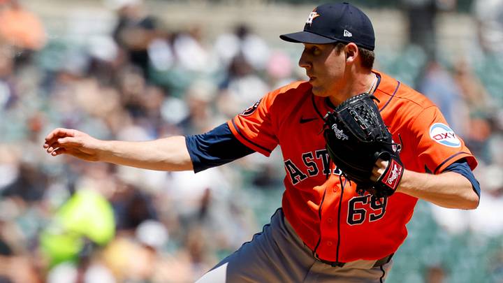 Jun 27, 2026: Houston Astros pitcher AJ Blubaugh (69) pitches in the sixth inning against the Detroit Tigers at Comerica Park. 