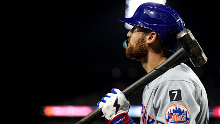 New York Mets outfielder Brandon Nimmo in a game against the Philadelphia Phillies at Citizens Bank Park. 