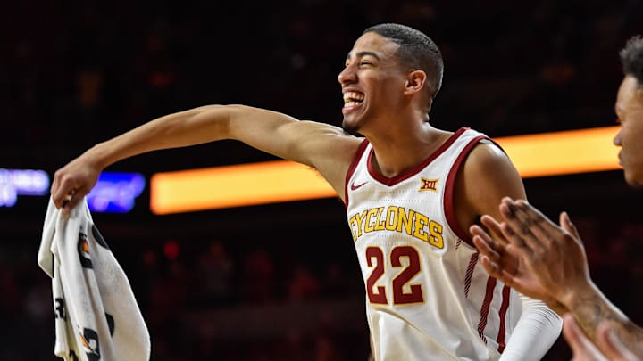 Iowa State Cyclones guard Tyrese Haliburton reacts during the second half against the Kansas State Wildcats.