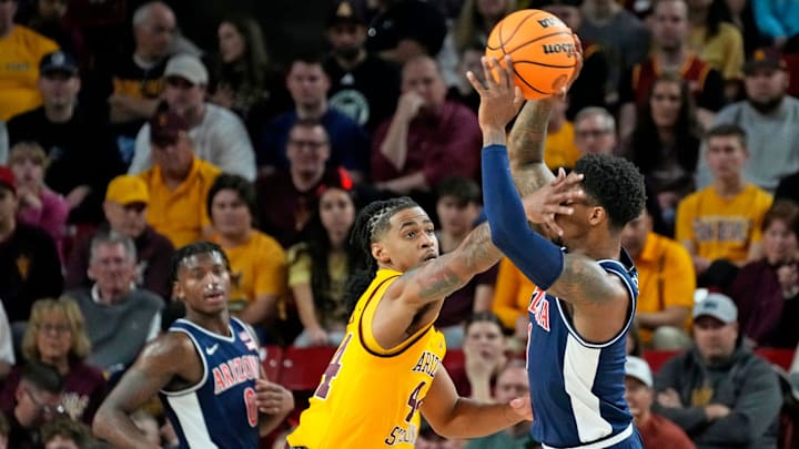 Arizona State Sun Devils guard Adam Miller (44) is questionable for Tuesday night's game at Arizona with a hip pointer.