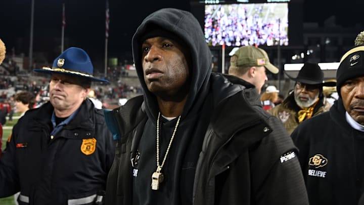 Nov 17, 2023; Pullman, Washington, USA; Colorado Buffaloes head coach Deion Sanders walks off the