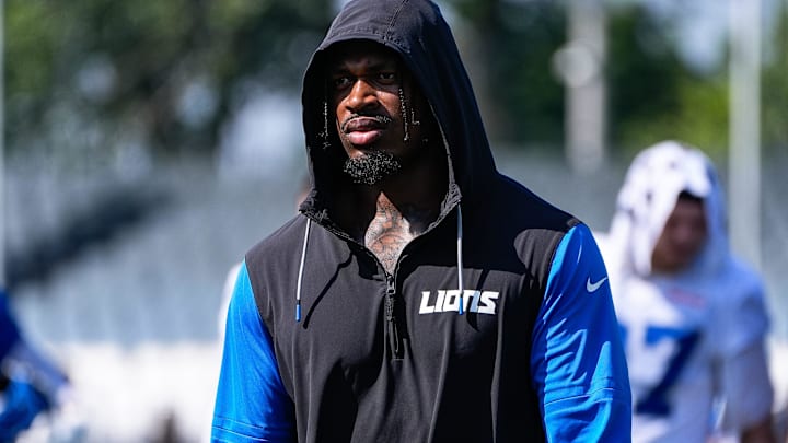 Detroit Lions linebacker Al-Quadin Muhammad (96) walks off the field after practice during training camp at Meijer Performance Center in Allen Park on Thursday, July 24, 2025.
