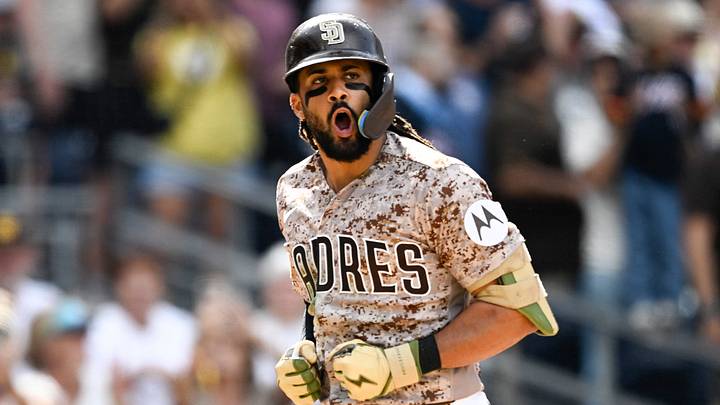 Sep 20, 2026; San Diego, California, USA; San Diego Padres right fielder Fernando Tatis Jr. (23) celebrates after hitting a solo home run during the seventh inning against the Miami Marlins at Petco Park. Mandatory Credit: Denis Poroy-Imagn Images Sep 20, 2026; San Diego, California, USA; San Diego Padres right fielder Fernando Tatis Jr. (23) celebrates after hitting a solo home run during the seventh inning against the Miami Marlins at Petco Park. Mandatory Credit: Denis Poroy-Imagn Images