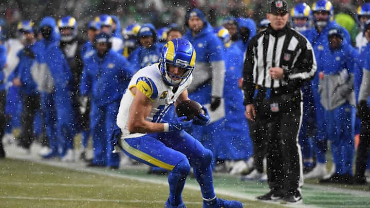 Jan 19, 2025; Philadelphia, Pennsylvania, USA; Los Angeles Rams wide receiver Cooper Kupp (10) catches a pass against the Philadelphia Eagles in the first half in a 2025 NFC divisional round game at Lincoln Financial Field. Mandatory Credit: Eric Hartline-Imagn Images Jan 19, 2025; Philadelphia, Pennsylvania, USA; Los Angeles Rams wide receiver Cooper Kupp (10) catches a pass against the Philadelphia Eagles in the first half in a 2025 NFC divisional round game at Lincoln Financial Field. Mandatory Credit: Eric Hartline-Imagn Images