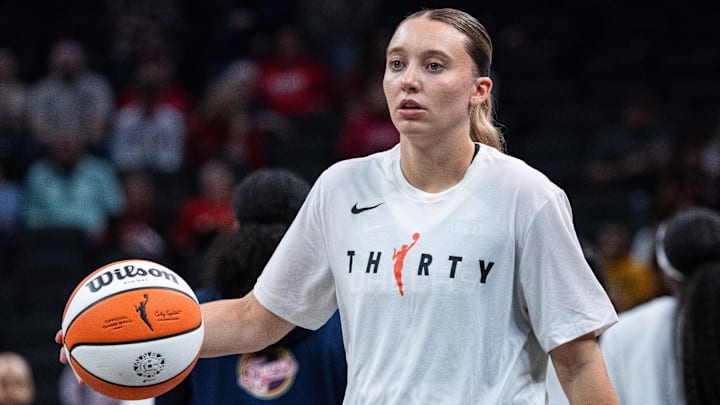 Apr 30, 2026; Indianapolis, IN, USA; Dallas Wings guard Paige Bueckers (5) warms up before the game against the Indiana Fever at the Gainbridge Fieldhouse.