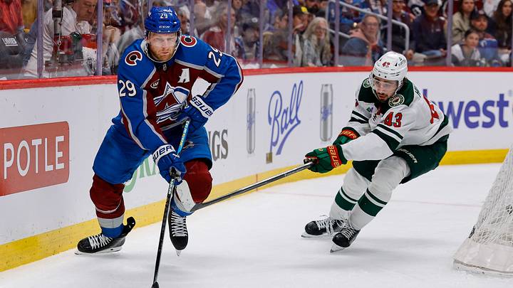 Colorado Avalanche center Nathan MacKinnon (29) controls the puck as Minnesota Wild defenseman Quinn Hughes (43): Isaiah J. Downing-Imagn Images Colorado Avalanche center Nathan MacKinnon (29) controls the puck as Minnesota Wild defenseman Quinn Hughes (43): Isaiah J. Downing-Imagn Images