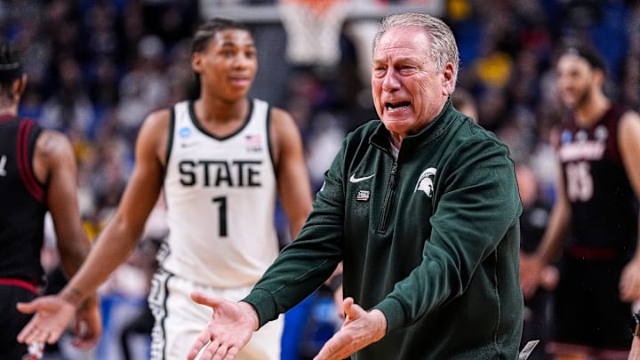 Michigan State coach Tom Izzo reacts to foul call at the NCAA tournament. Michigan State coach Tom Izzo reacts to foul call at the NCAA tournament.