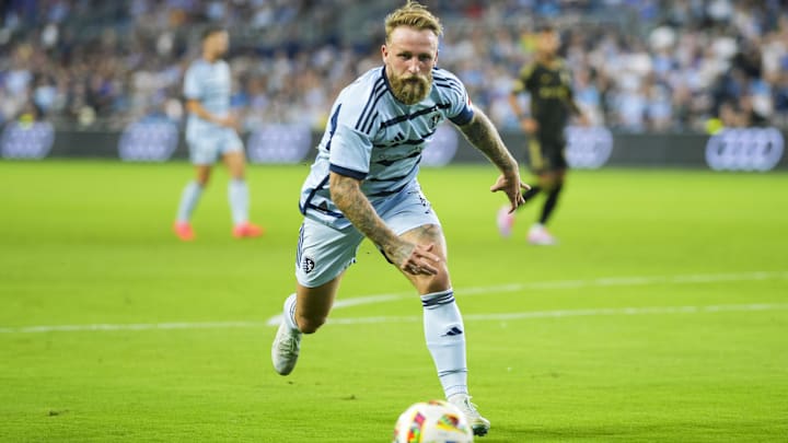 Sporting Kansas City forward Johnny Russell (7) controls the ball during the first half against LAFC at Children's Mercy Park.  