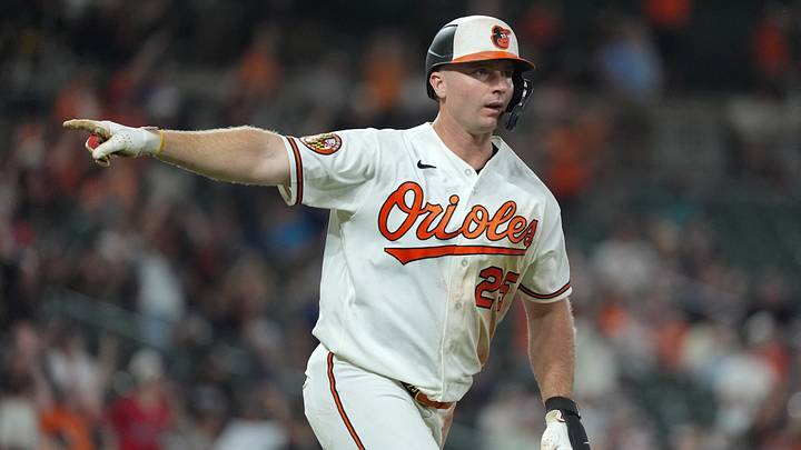 Sep 8, 2026; Baltimore, Maryland, USA;  Baltimore Orioles first baseman Pete Alonso (25) reacts to hitting a two run home run against the Cleveland Guardians during the fifth inning at Oriole Park at Camden Yards.  Mandatory Credit: Gregory Fisher-Imagn Images