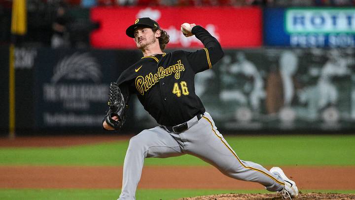May 19, 2026; St. Louis, Missouri, USA; Pittsburgh Pirates pitcher Mason Montgomery (46) pitches against the St. Louis Cardinals during the tenth inning at Busch Stadium. Mandatory Credit: Jeff Curry-Imagn Images May 19, 2026; St. Louis, Missouri, USA; Pittsburgh Pirates pitcher Mason Montgomery (46) pitches against the St. Louis Cardinals during the tenth inning at Busch Stadium. Mandatory Credit: Jeff Curry-Imagn Images