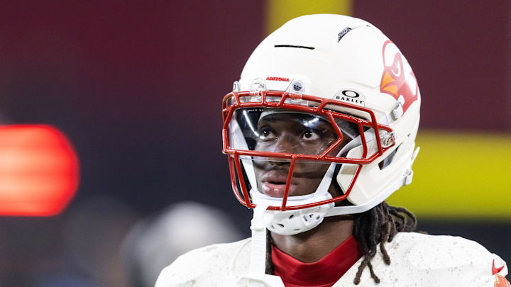 Sep 25, 2025; Glendale, Arizona, USA; Arizona Cardinals wide receiver Marvin Harrison Jr. (18) against the Seattle Seahawks at State Farm Stadium. Mandatory Credit: Mark J. Rebilas-Imagn Images