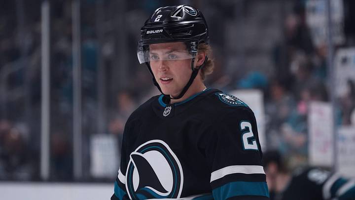 Mar 30, 2026; San Jose, California, USA;  San Jose Sharks center Will Smith (2) warms up before the game against the St. Louis Blues at SAP Center at San Jose. Mandatory Credit: David Gonzales-Imagn Images