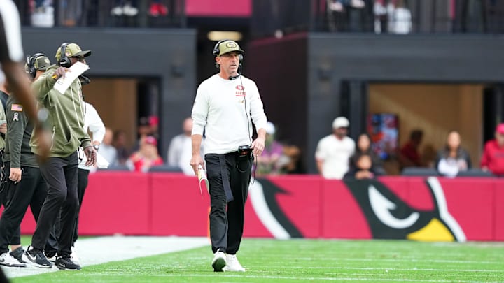 Nov 16, 2025; Glendale, Arizona, USA; San Francisco 49ers head coach Kyle Shanahan looks on during the first half against the Arizona Cardinals at State Farm Stadium. Mandatory Credit: Joe Camporeale-Imagn Images Nov 16, 2025; Glendale, Arizona, USA; San Francisco 49ers head coach Kyle Shanahan looks on during the first half against the Arizona Cardinals at State Farm Stadium. Mandatory Credit: Joe Camporeale-Imagn Images