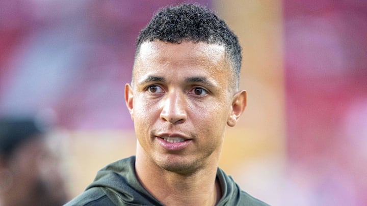 November 9, 2025; Santa Clara, California, USA; Los Angeles Rams pass game coordinator Nate Scheelhaase after the game against the San Francisco 49ers at Levi's Stadium. Mandatory Credit: Kyle Terada-Imagn Images