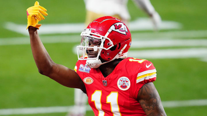 Feb 11, 2024; Paradise, Nevada, USA; Kansas City Chiefs wide receiver Marquez Valdes-Scantling (11).