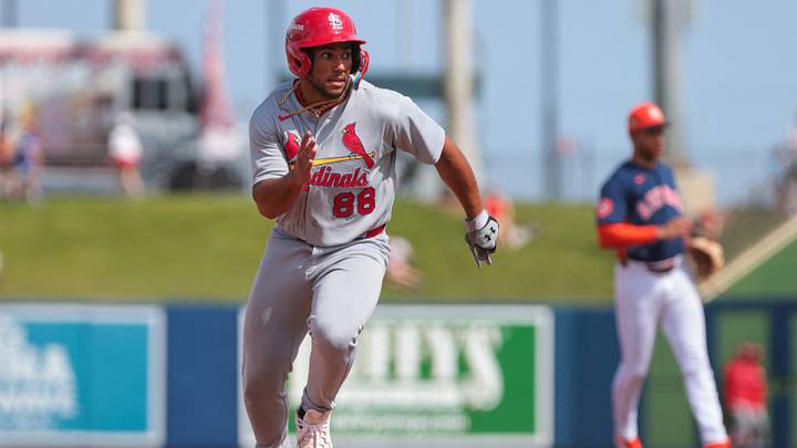 Feb 22, 2026; West Palm Beach, Florida, USA; St. Louis Cardinals designated hitter Raniel Rodriguez (88) runs toward third base against the Houston Astros during the third inning at CACTI Park of the Palm Beaches. Mandatory Credit: Sam Navarro-Imagn Images Feb 22, 2026; West Palm Beach, Florida, USA; St. Louis Cardinals designated hitter Raniel Rodriguez (88) runs toward third base against the Houston Astros during the third inning at CACTI Park of the Palm Beaches. Mandatory Credit: Sam Navarro-Imagn Images