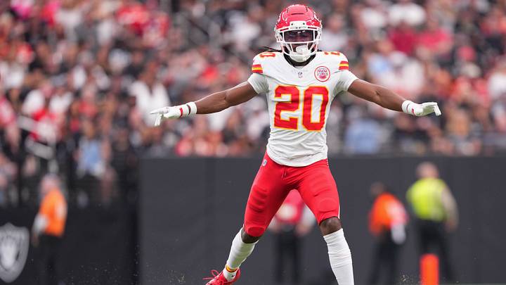 Oct 4, 2026; Paradise, Nevada, USA; Kansas City Chiefs cornerback Nohl Williams (20) reacts after a defensive play against the Las Vegas Raiders during the third quarter at Allegiant Stadium. Mandatory Credit: Joe Camporeale-Imagn Images Oct 4, 2026; Paradise, Nevada, USA; Kansas City Chiefs cornerback Nohl Williams (20) reacts after a defensive play against the Las Vegas Raiders during the third quarter at Allegiant Stadium. Mandatory Credit: Joe Camporeale-Imagn Images