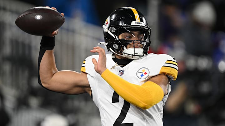 Jan 11, 2025; Baltimore, Maryland, USA; Pittsburgh Steelers quarterback Justin Fields (2) warms up before an AFC wild card game against the Baltimore Ravens at M&T Bank Stadium. Mandatory Credit: Tommy Gilligan-Imagn Images Jan 11, 2025; Baltimore, Maryland, USA; Pittsburgh Steelers quarterback Justin Fields (2) warms up before an AFC wild card game against the Baltimore Ravens at M&T Bank Stadium. Mandatory Credit: Tommy Gilligan-Imagn Images
