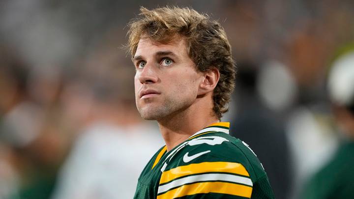 Green Bay Packers kicker Trey Smack (28) looks on