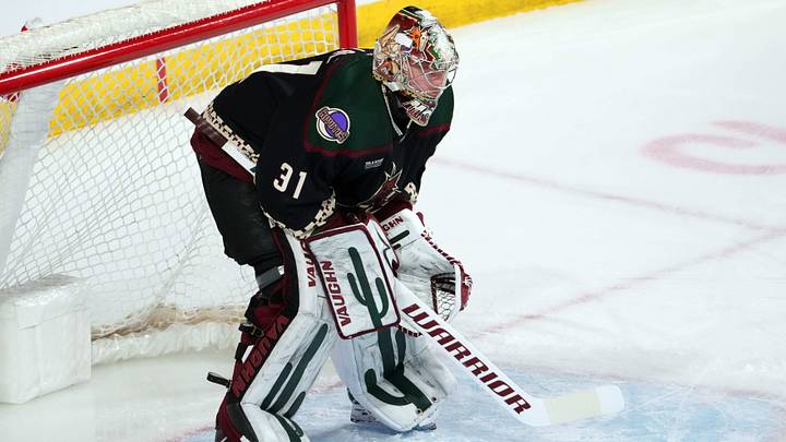 Rochester Americans goalie Matt Villalta while a member of the Arizona Coyotes Rochester Americans goalie Matt Villalta while a member of the Arizona Coyotes