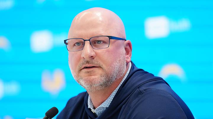 Apr 16, 2026; El Segundo, CA, USA; Los Angeles Chargers general manager Joe Hortiz speaks at press conference at The Bolt. Mandatory Credit: Kirby Lee-Imagn Images