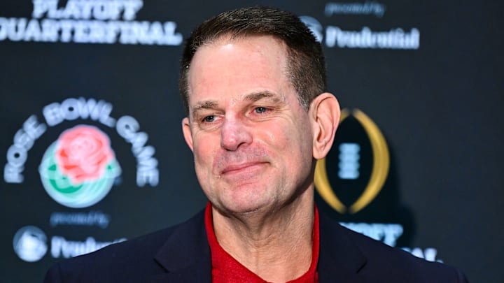 Indiana football coach Curt Cignetti speaks to reporters Dec. 30, 2025, at the Sheraton Grand hotel in Los Angeles.