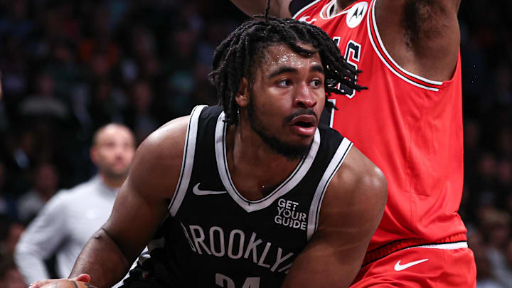 Nov 1, 2024; Brooklyn, New York, USA; Brooklyn Nets guard Cam Thomas (24) goes to the basket as Chicago Bulls forward Patrick Williams (44) defends during the second half at Barclays Center. Mandatory Credit: Vincent Carchietta-Imagn Images Nov 1, 2024; Brooklyn, New York, USA; Brooklyn Nets guard Cam Thomas (24) goes to the basket as Chicago Bulls forward Patrick Williams (44) defends during the second half at Barclays Center. Mandatory Credit: Vincent Carchietta-Imagn Images