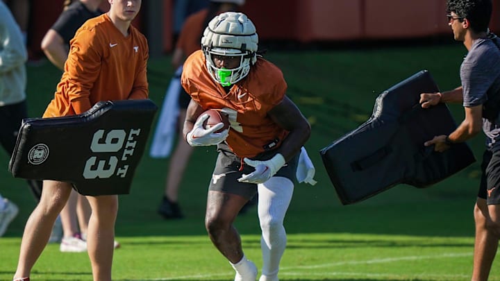 Texas running back CJ Baxter during goes through drills during football practice at Denius Fields on Monday, August 5, 2024.